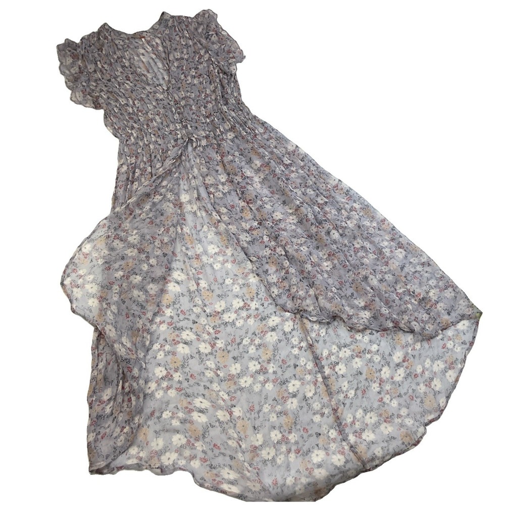 Free People Maxi Top Dress Sheer Floral Sz M Ruffle Boho Fairy Pixie Cottage